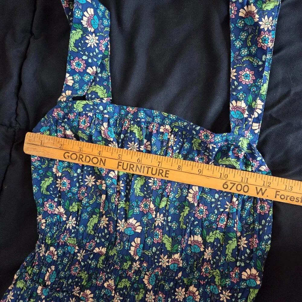 LOFT Blue Floral Shirred Flounce Maxi Dress 100% Cotton Sz XXS - Picture 8 of 9